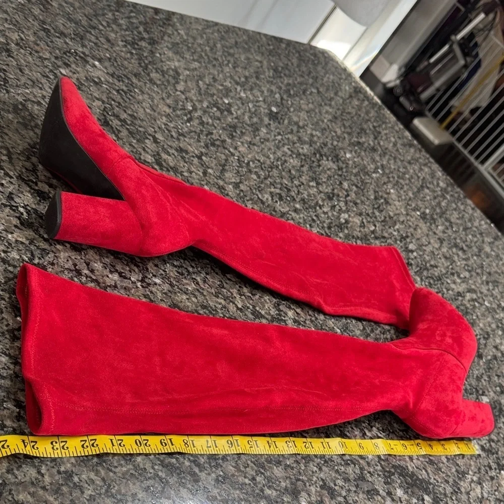 Wild Pair Red Over the Knee Boots faux suede EUC 8M